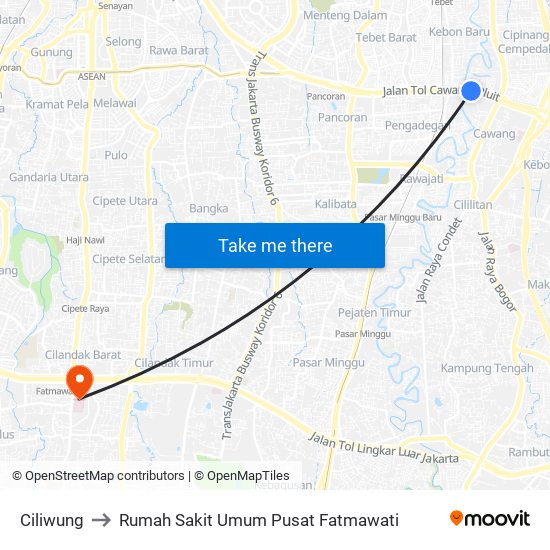 Ciliwung to Rumah Sakit Umum Pusat Fatmawati map