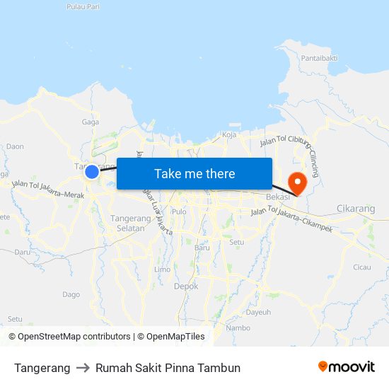 Tangerang to Rumah Sakit Pinna Tambun map