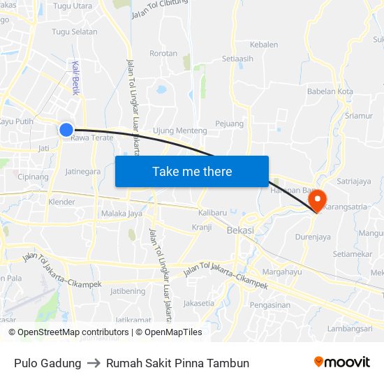 Pulo Gadung to Rumah Sakit Pinna Tambun map