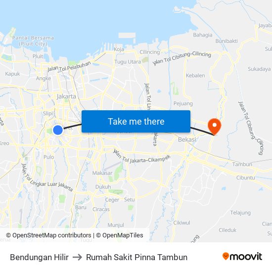 Bendungan Hilir to Rumah Sakit Pinna Tambun map