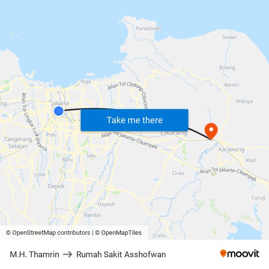 M.H. Thamrin to Rumah Sakit Asshofwan map