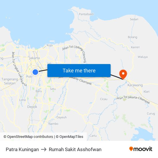 Patra Kuningan to Rumah Sakit Asshofwan map