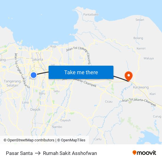 Pasar Santa to Rumah Sakit Asshofwan map