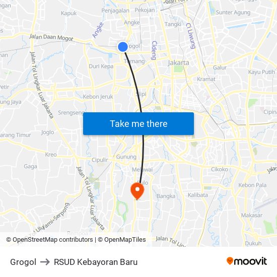 Grogol to RSUD Kebayoran Baru map