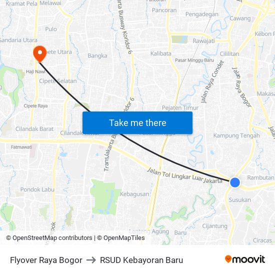 Flyover Raya Bogor to RSUD Kebayoran Baru map