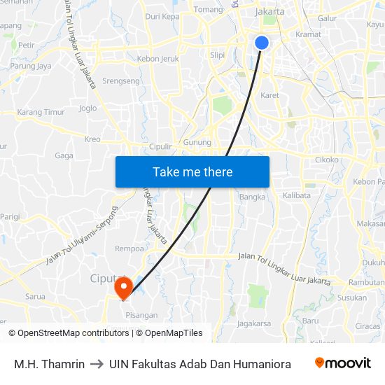 M.H. Thamrin to UIN Fakultas Adab Dan Humaniora map