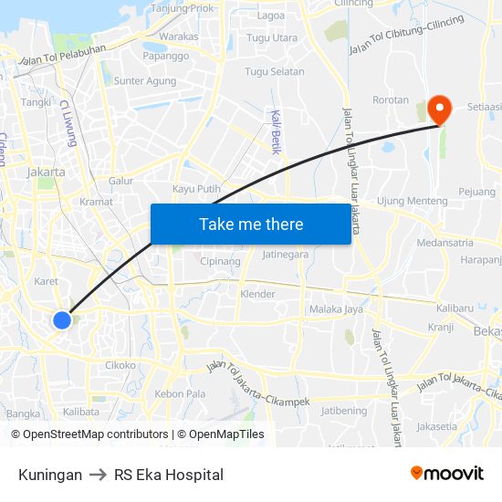 Kuningan to RS Eka Hospital map
