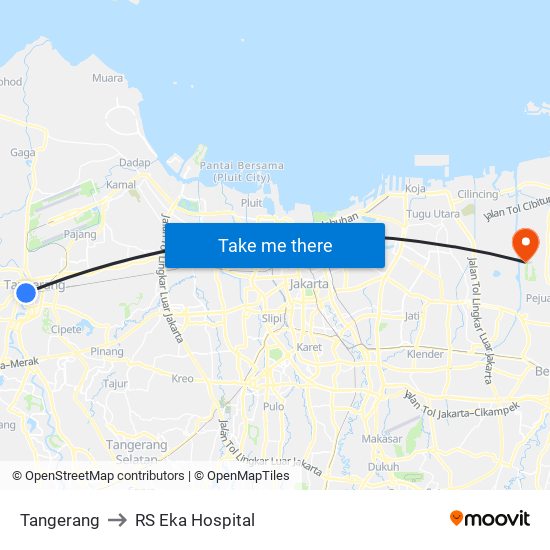 Tangerang to RS Eka Hospital map