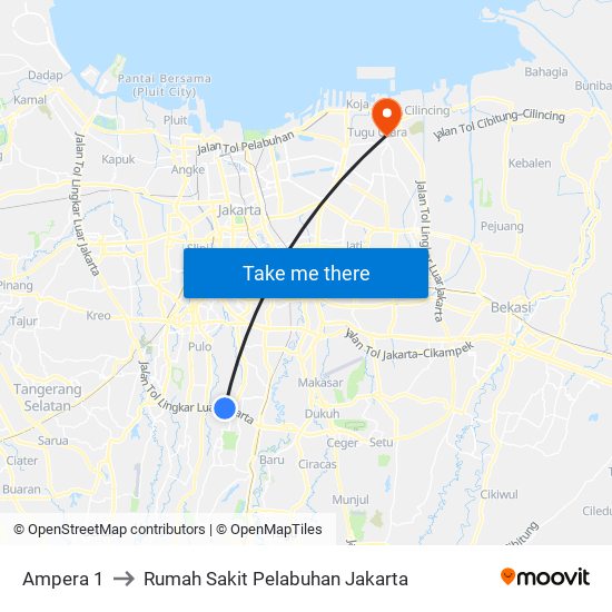 Ampera 1 to Rumah Sakit Pelabuhan Jakarta map