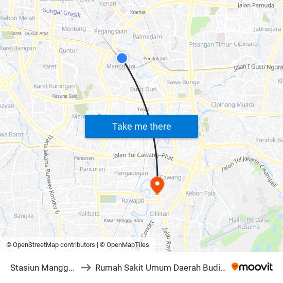 Stasiun Manggarai to Rumah Sakit Umum Daerah Budi Asih map