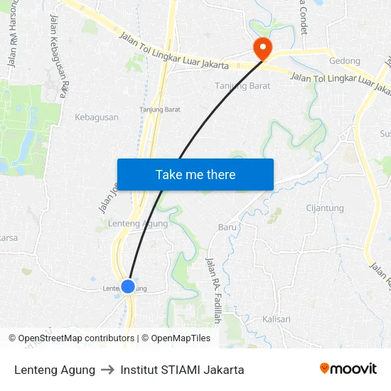 Lenteng Agung to Institut STIAMI Jakarta map