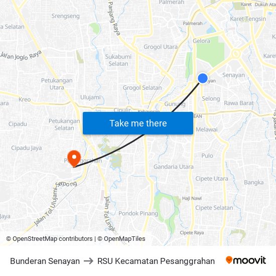 Bunderan Senayan to RSU Kecamatan Pesanggrahan map