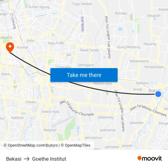 Bekasi to Goethe Institut map