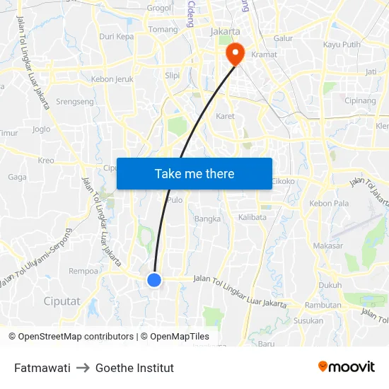 Fatmawati to Goethe Institut map