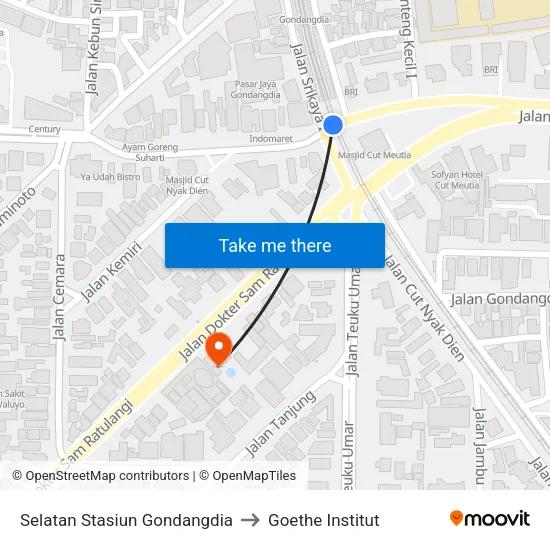Selatan Stasiun Gondangdia to Goethe Institut map