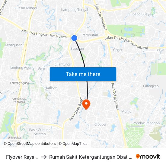 Flyover Raya Bogor to Rumah Sakit Ketergantungan Obat (Rsko) Jakarta map