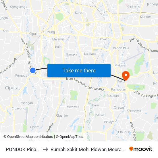 PONDOK Pinang to Rumah Sakit Moh. Ridwan Meuraksa map