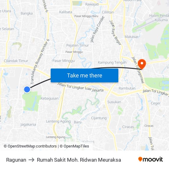 Ragunan to Rumah Sakit Moh. Ridwan Meuraksa map