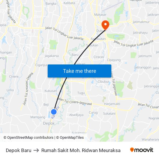 Depok Baru to Rumah Sakit Moh. Ridwan Meuraksa map