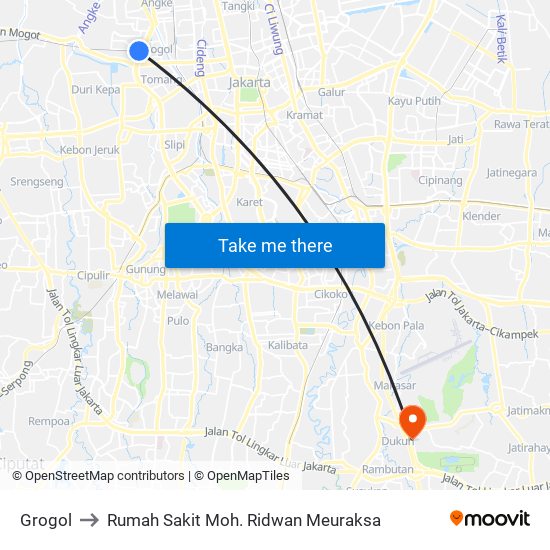 Grogol to Rumah Sakit Moh. Ridwan Meuraksa map