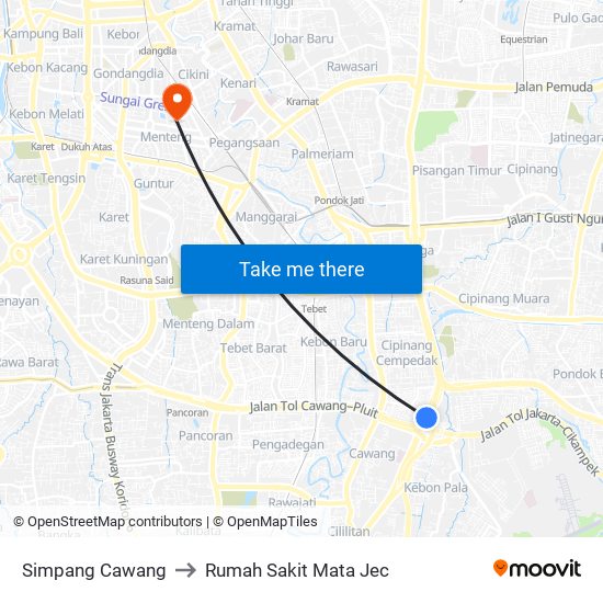 Simpang Cawang to Rumah Sakit Mata Jec map