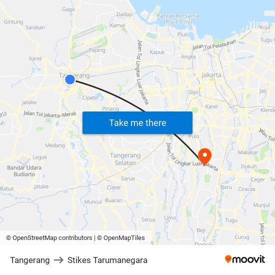 Tangerang to Stikes Tarumanegara map