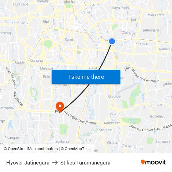 Flyover Jatinegara to Stikes Tarumanegara map