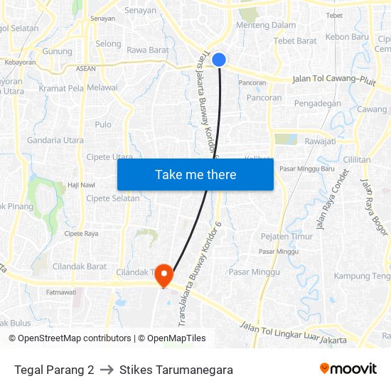 Tegal Parang 2 to Stikes Tarumanegara map