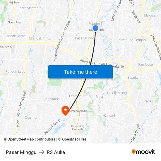 Pasar Minggu to RS Aulia map