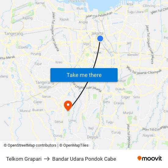 Telkom Grapari to Bandar Udara Pondok Cabe map