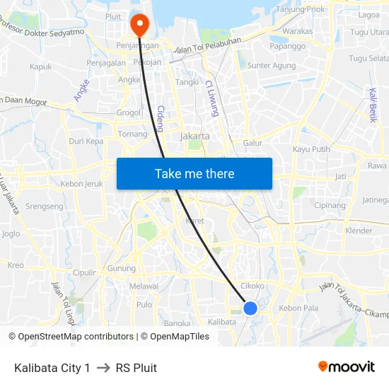Kalibata City 1 to RS Pluit map