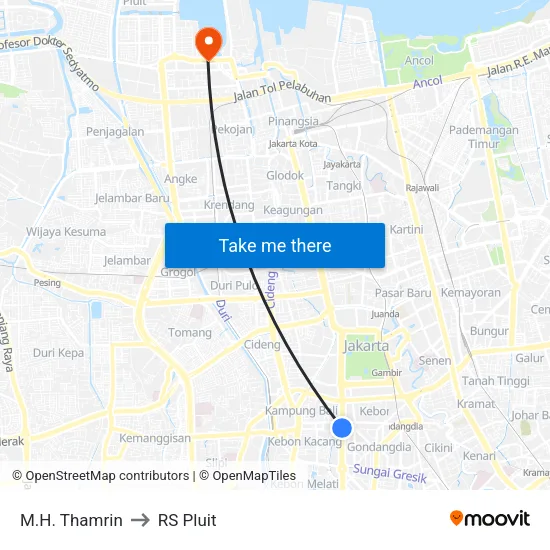 M.H. Thamrin to RS Pluit map