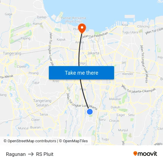 Ragunan to RS Pluit map