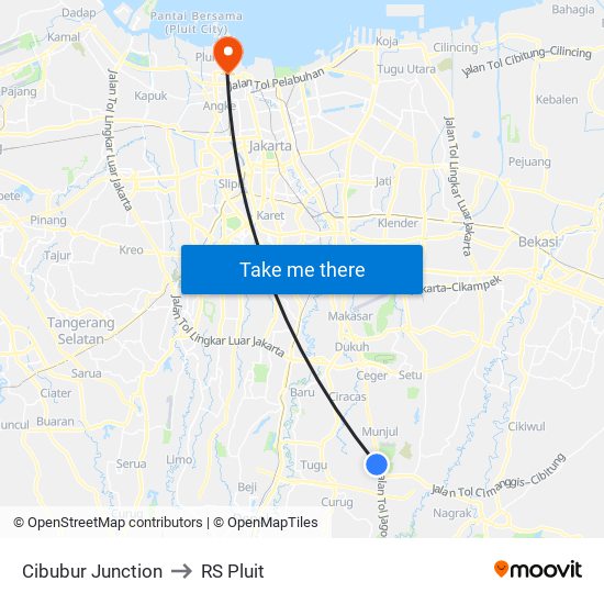 Cibubur Junction to RS Pluit map