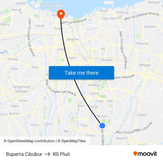 Buperta Cibubur to RS Pluit map