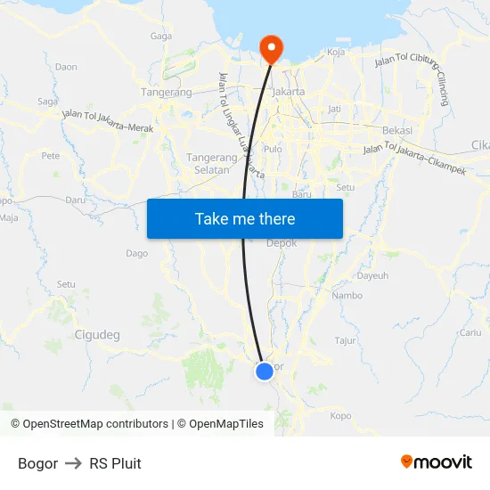 Bogor to RS Pluit map
