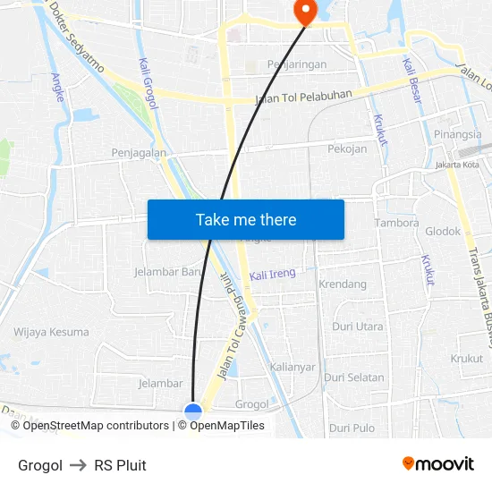 Grogol to RS Pluit map