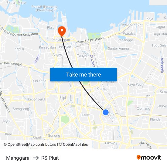 Manggarai to RS Pluit map