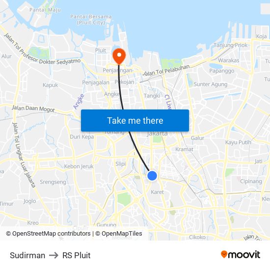 Sudirman to RS Pluit map