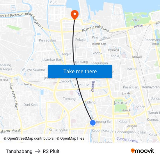 Tanahabang to RS Pluit map