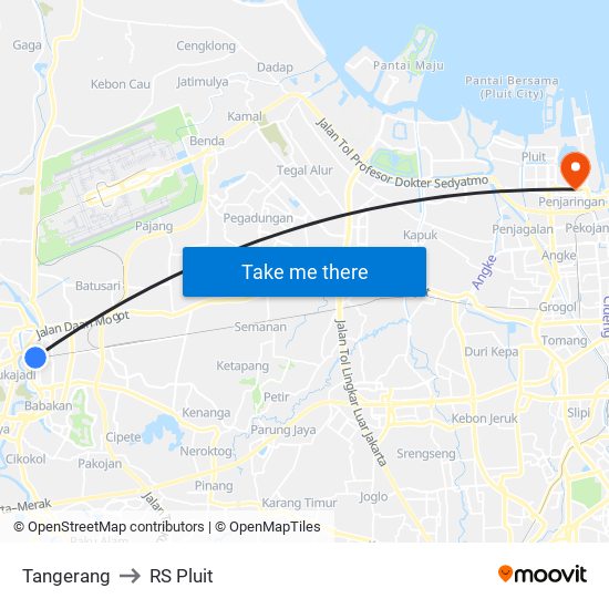 Tangerang to RS Pluit map