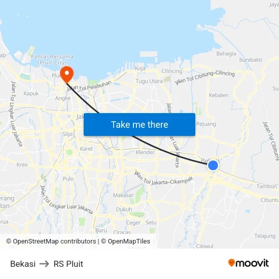 Bekasi to RS Pluit map