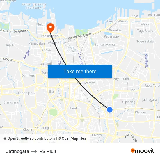 Jatinegara to RS Pluit map