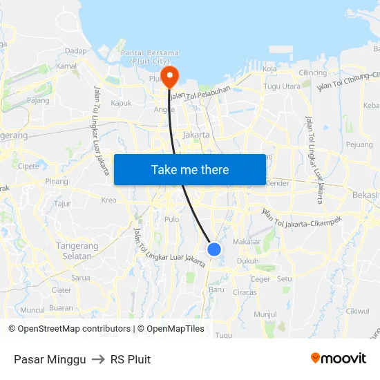 Pasar Minggu to RS Pluit map