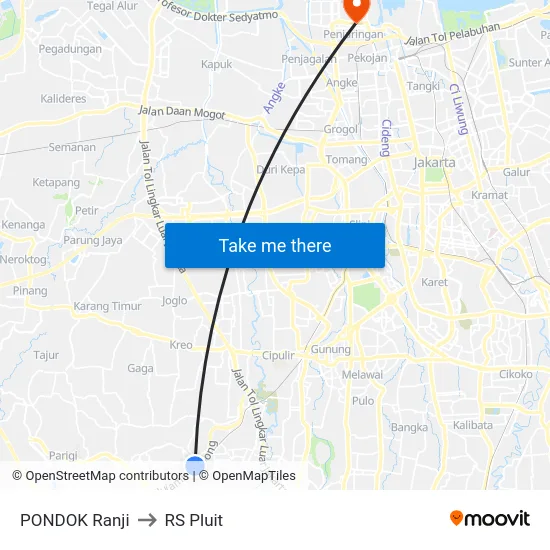 PONDOK Ranji to RS Pluit map