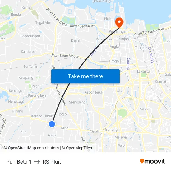 Puri Beta 1 to RS Pluit map