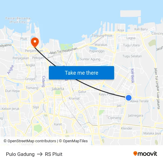 Pulo Gadung to RS Pluit map