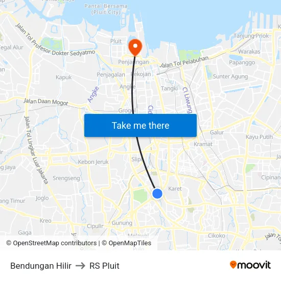 Bendungan Hilir to RS Pluit map