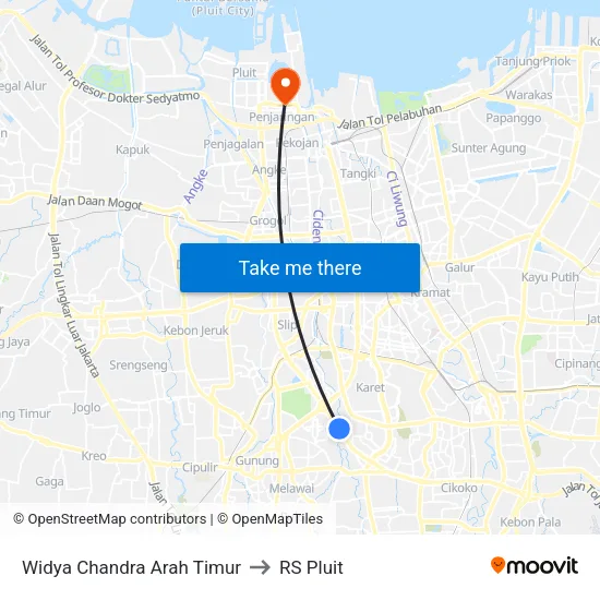 Widya Chandra Arah Timur to RS Pluit map