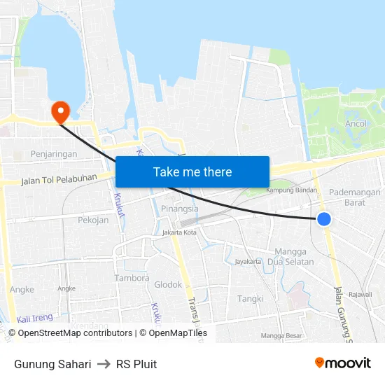 Gunung Sahari to RS Pluit map